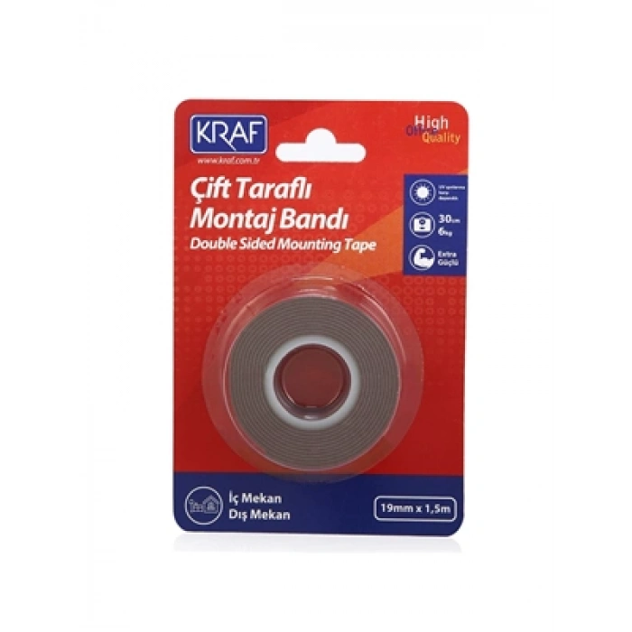 3E Grup - Kraf 19 Mmx1.5 Mt Çift Taraflı Köpük Bant 2520g