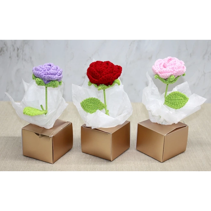 Kutulu Tekli El Örgüsü Gül Kutulu