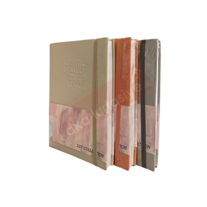 3E Grup - Lizy 14x20 Suni Deri Soft Model Klişeli Lastikli Defter Çizgili 168 Yp Sft180ç