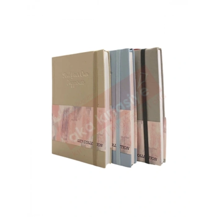3E Grup - Lizy 14x20 Suni Deri Soft Model Klişeli Lastikli Defter Düz 168 Yp Sft180d