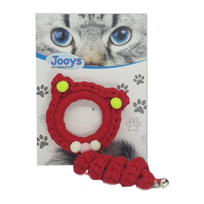 3E Grup - Markapet Jooys Zilli Kedi Örgü İpi 15 cm Kırmızı