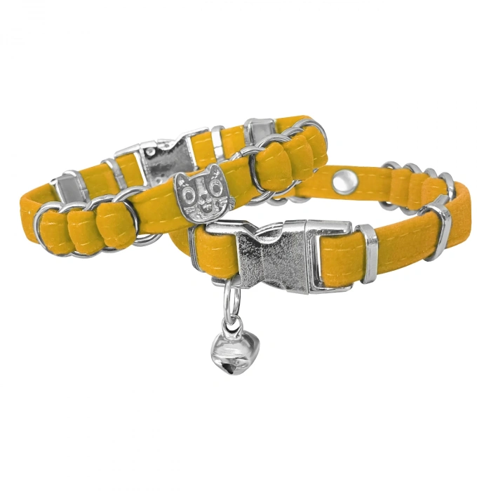 3E Grup - Markapet Kadife Kedi Boyun Tasması Kedi Kafalı 20-32 cm Sarı