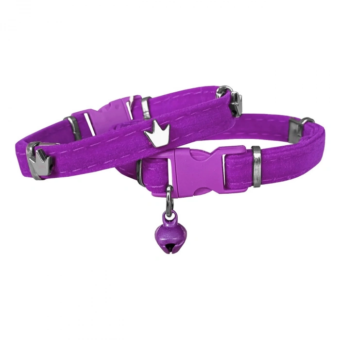 3E Grup - Markapet Kadife Kedi Boyun Tasması King 20-32 cm Mor