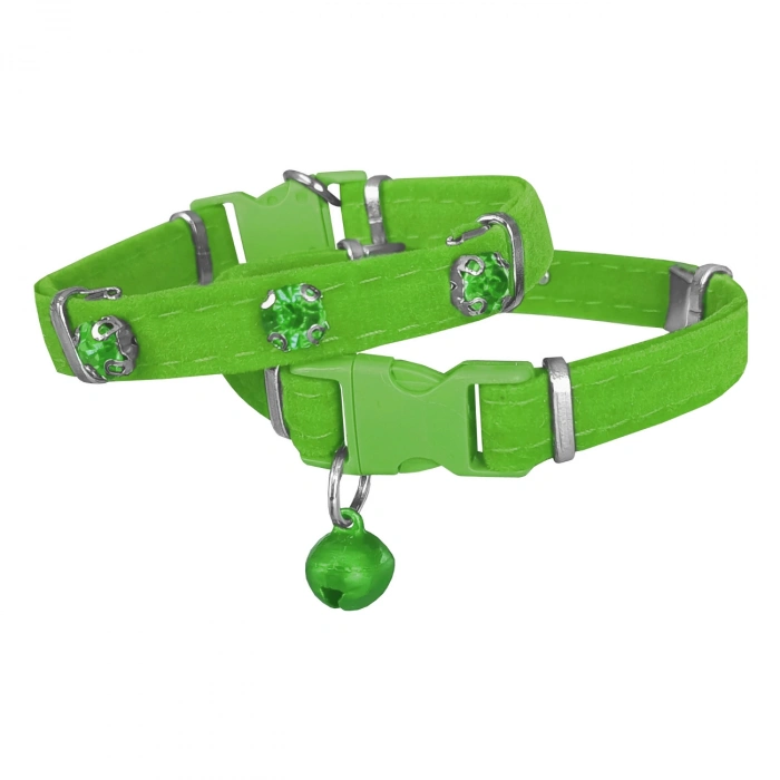 3E Grup - Markapet Kadife Kedi Boyun Tasması Taşlı 20-32 cm Açık Yeşil