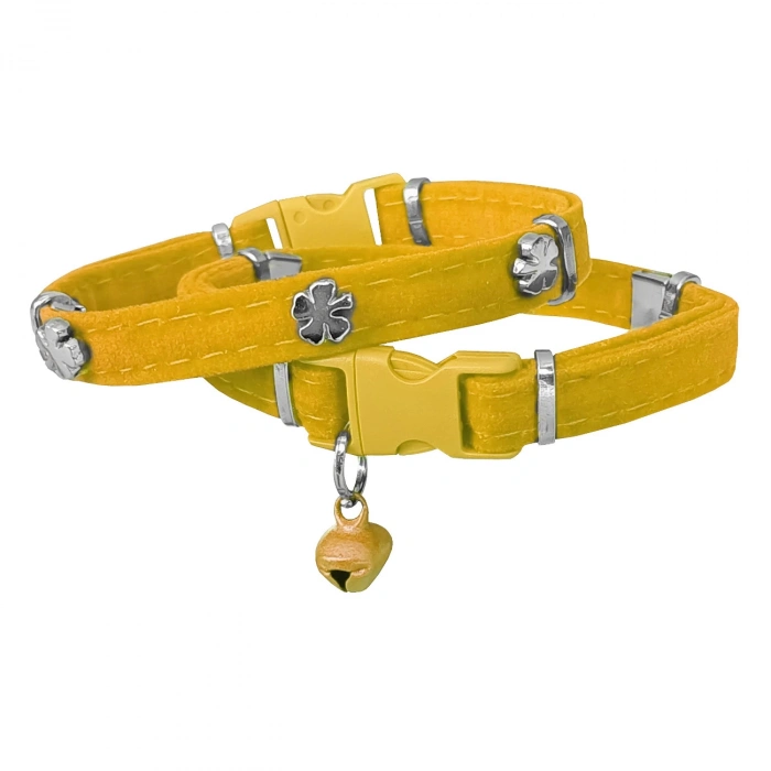 3E Grup - Markapet Kadife Kedi Boyun Tasması Yoncalı 20-32 cm Sarı