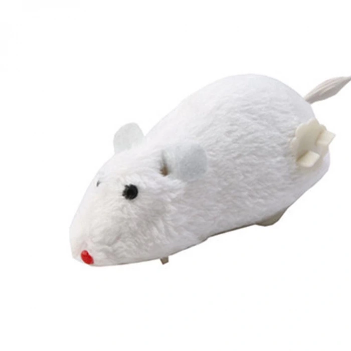 3E Grup - Markapet Kurmalı Hareketli Tekerlekli Fare 12 cm Beyaz