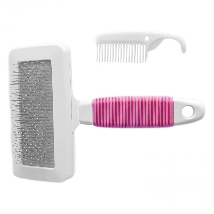 3E Grup - Markapet Temizleme Aparatlı Kedi Köpek Tarağı 9.5 cm-14 cm Medium Pembe