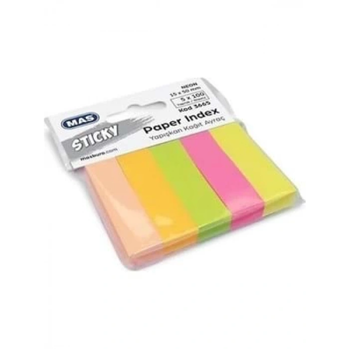 3E Grup - Mas 15x50 Mm 5 Renk Yapışkanlı Kağıt Ayraç 100lü 3665