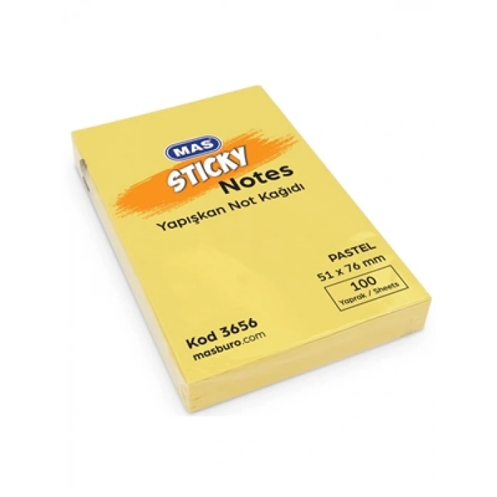 3E Grup - Mas 51x76 Mm Pastel Yapışkanlı Not Kağıdı Sarı 3656