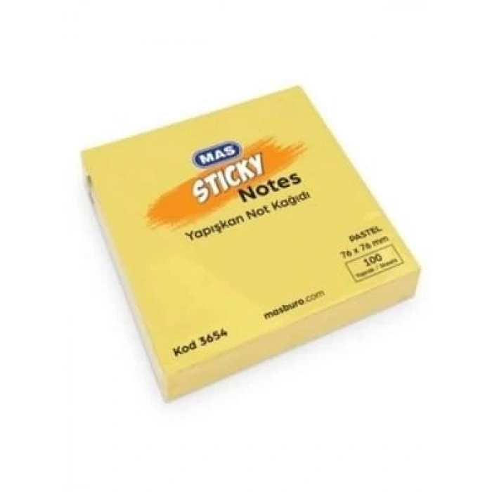 3E Grup - Mas 76x76 Mm Pastel Yapışkanlı Not Kağıdı Sarı 3654