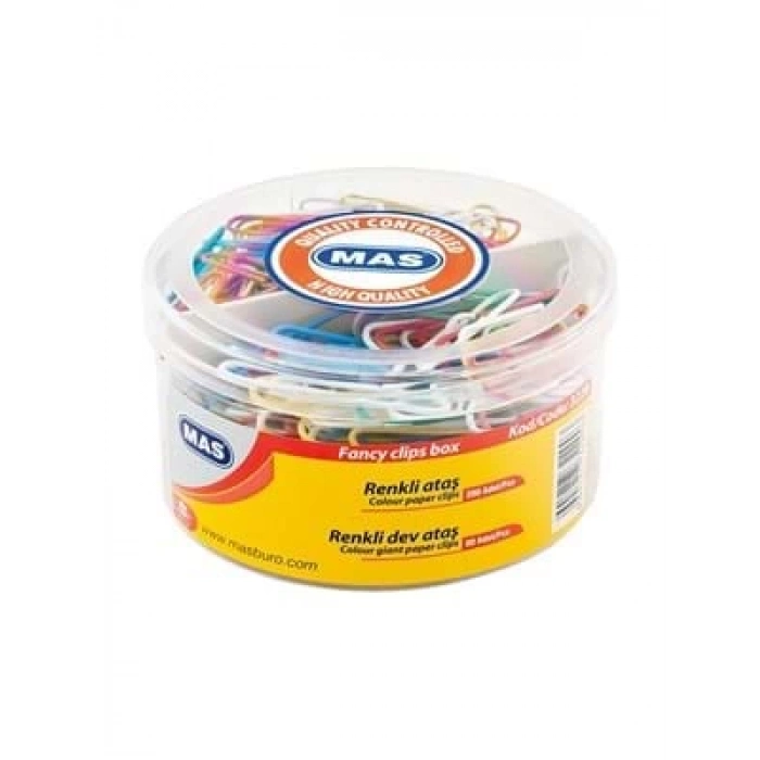 3E Grup - Mas Ataş Renkli+ Renkli Dev Ataş Silindir Kutu (280+80 Adet) 3220