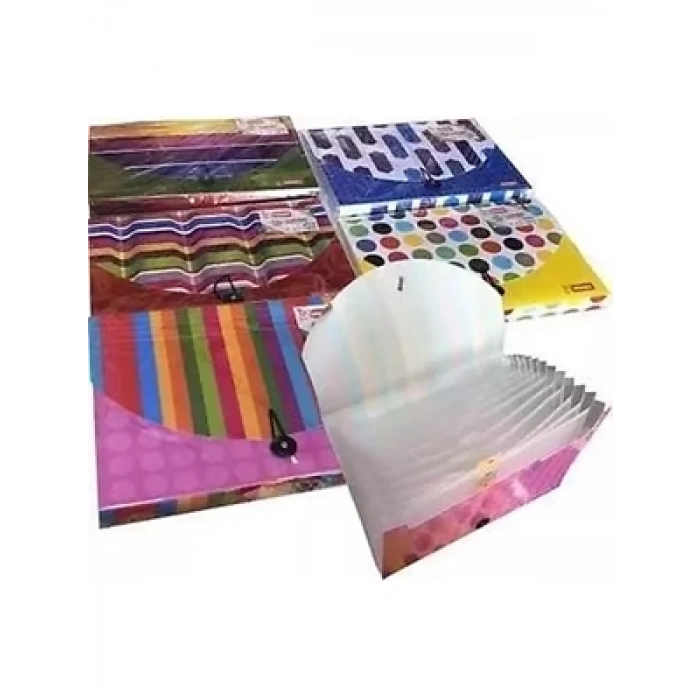 3E Grup - Mikro A4 13 Bölmeli Lastikli Körüklü Dosya Pastel Renkler Md-13p