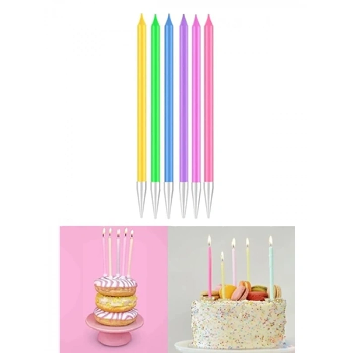 3E Grup - Nedi 13 Cm Şeker Çubuğu Mum 6lı Makaron Karışık 402m