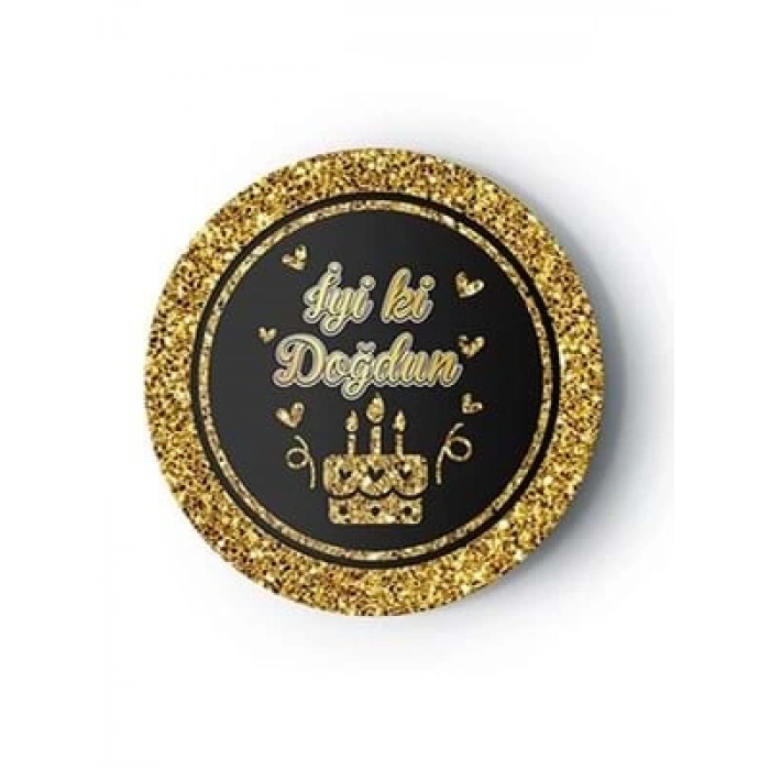 3E Grup - Nedi 22 Cm Karton Tabak 8 Li İyi Ki Doğdun Altın-siyah 38968