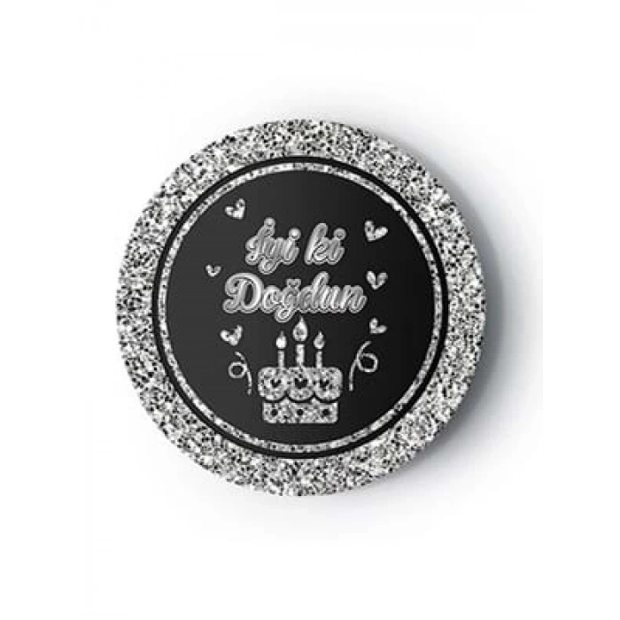 3E Grup - Nedi 22 Cm Karton Tabak 8 Li İyi Ki Doğdun Gümüş-siyah 38969