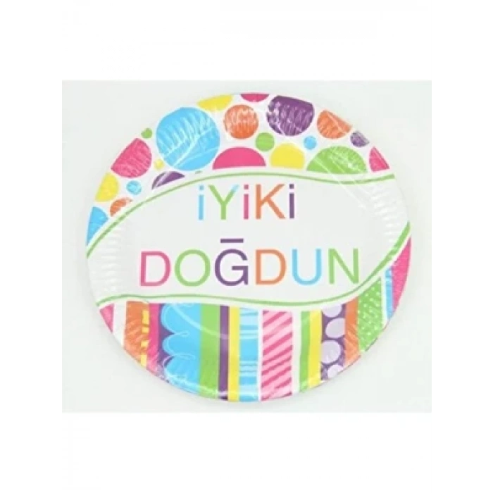 3E Grup - Nedi 22 Cm Karton Tabak 8 Li İyiki Doğdun Gökkuşağı 38965