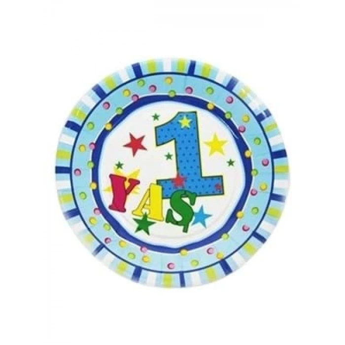 3E Grup - Nedi 23 Cm Karton Tabak 10 Lu 1 Yaş Günüm Mavi Tkt7401