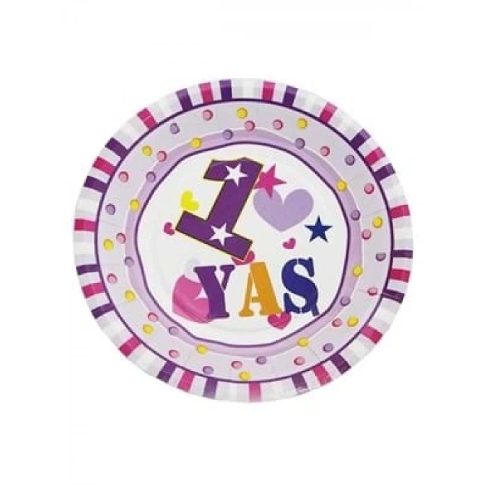 3E Grup - Nedi 23 Cm Karton Tabak 10 Lu 1 Yaş Günüm Pembe Tkt7301