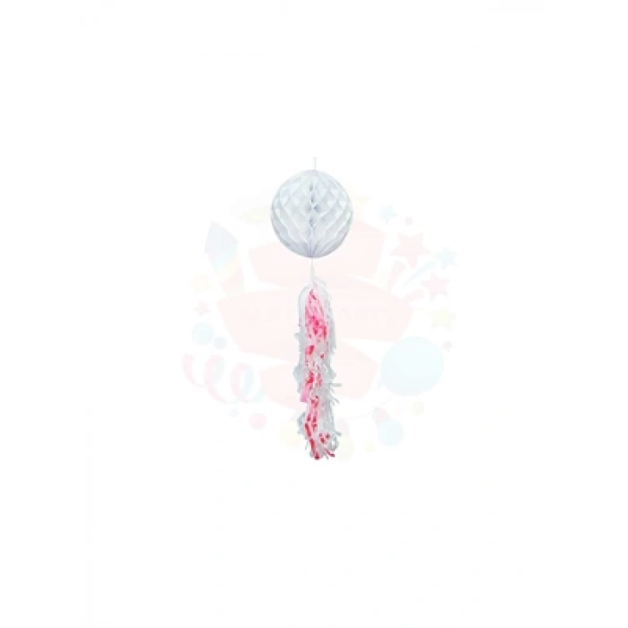 3E Grup - Nedi 25 Cm Kağıt Top Süs Petekli Püsküllü 85 Cm Sılver W4078s