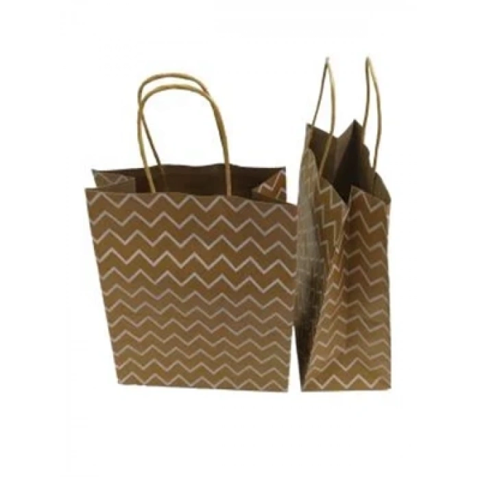 3E Grup - Nedi 26x33 Cm Büküm Saplı Kraft Çanta Beyaz Çizgili 12555