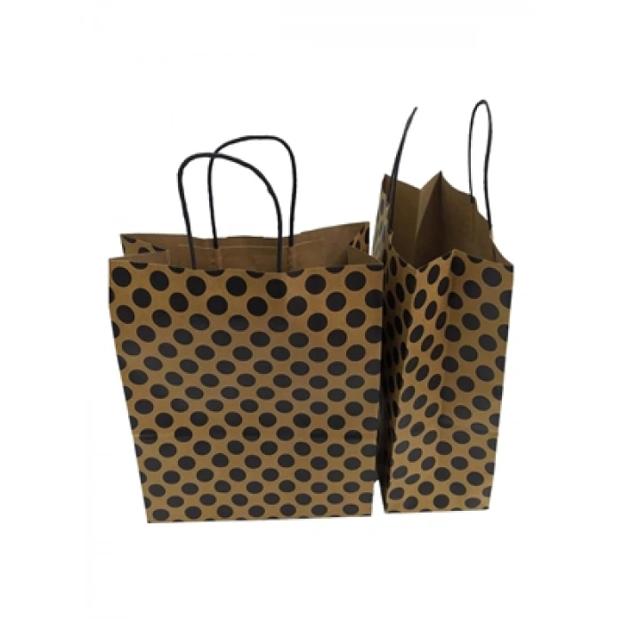 3E Grup - Nedi 26x33 Cm Büküm Saplı Kraft Çanta Siyah Puanlı 12556