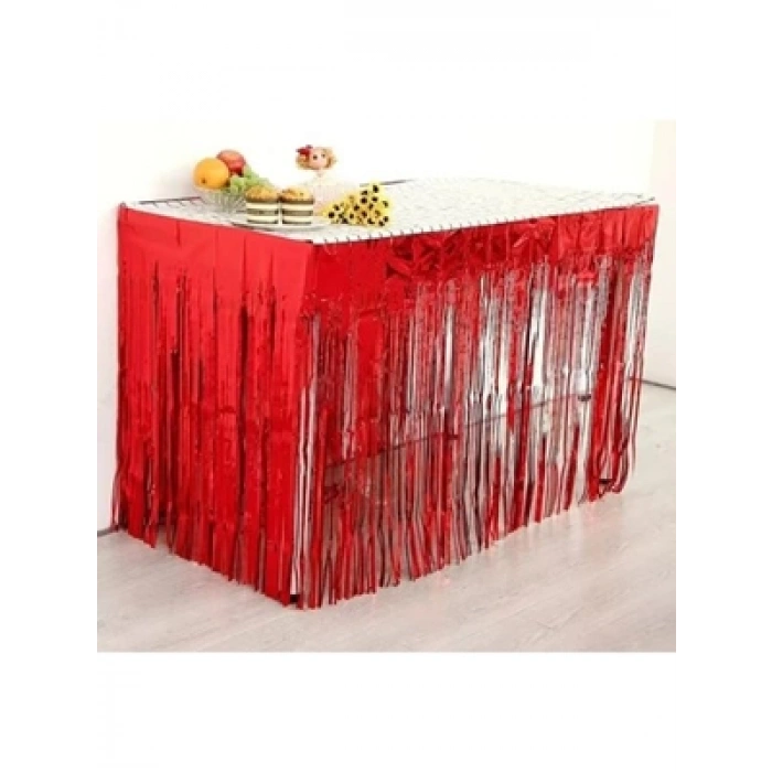 3E Grup - Nedi 75x275 Cm Funko Saçak Masa Süsü Kırmızı 275r