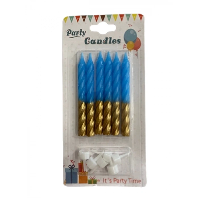 3E Grup - Nedi 8 Cm Burgulu Çubuk Mum Altın-mavi 6lı Jw3016c-2