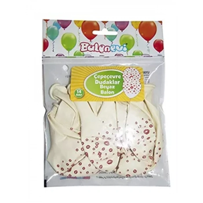 3E Grup - Nedi Baskılı Balon Çepeçevre Dudaklar Beyaz 14lü 7324