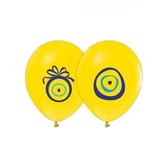 3E Grup - Nedi Baskılı Balon Nazar Boncuğu Sarı 16lı 7065