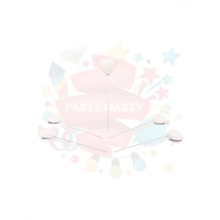 3E Grup - Nedi Çubuklu Strafor Simli Kalp 12li Beyaz 102a-w