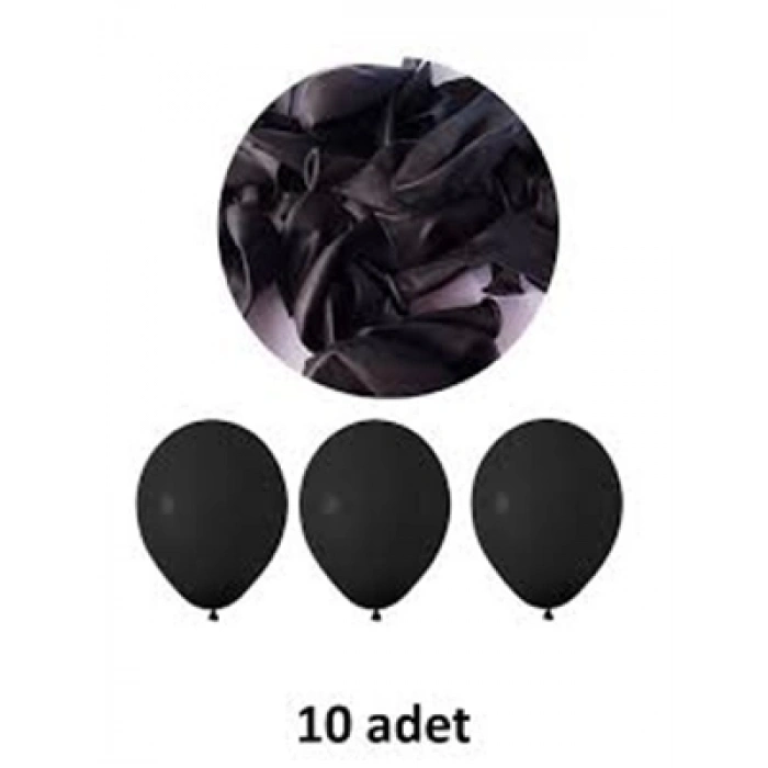 3E Grup - Nedi Düz Renk Balon 10lu Siyah 12946