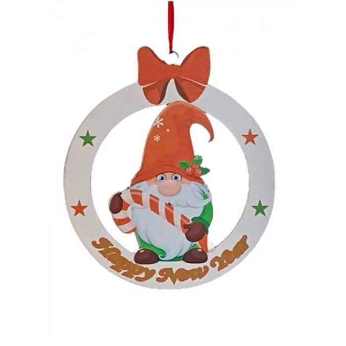 3E Grup - Nedi Yılbaşı 33x29 Cm Ahşap Kapı Süsü Fiyonklu Kardan Adam Yl0748