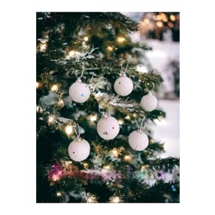 3E Grup - Nedi Yılbaşı Ağaç Süsü Karlı Top 3 Cm Küçük 6lı As23