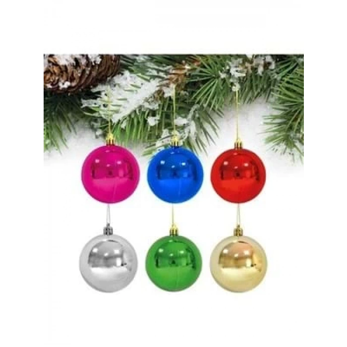 3E Grup - Nedi Yılbaşı Ağaç Süsü Top 4 Cm Karışık Renkli 6lı As18-4006m