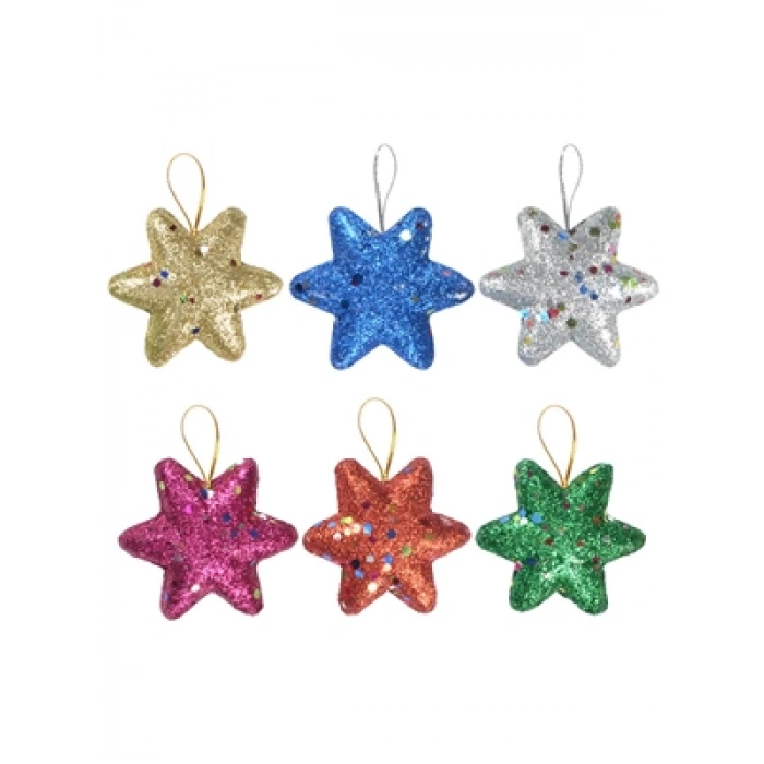 3E Grup - Nedi Yılbaşı Ağaç Süsü Yıldız Renkli 6lı As47