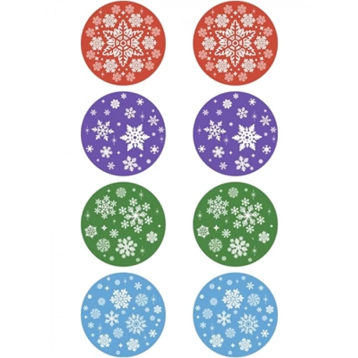 3E Grup - Nedi Yılbaşı Cam Dekorasyonu Statik Çıkartmalar Kar Taneleri ve Çamlı Renkli J9-7