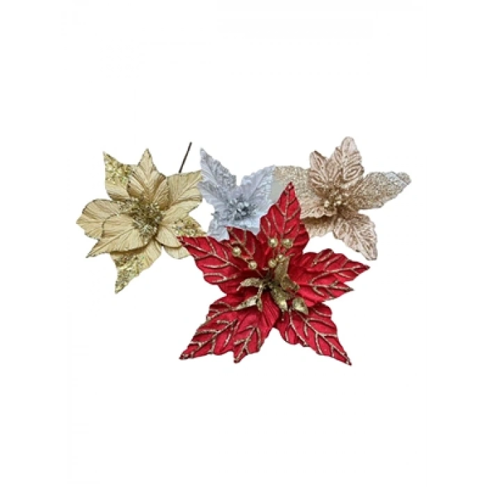 3E Grup - Nedi Yılbaşı Dekorasyon Yılbaşı Çiçeği Kırmızı 12595