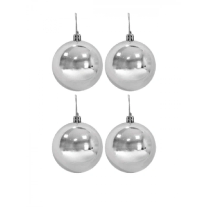 3E Grup - Nedi Yılbaşı Top Süs 10 Cm Metalik Gümüş 4lü 10004s