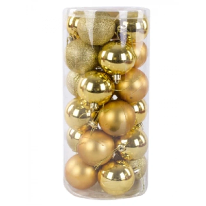 3E Grup - Nedi Yılbaşı Top Süs 6 Cm Mat-metalik-simli Altın 24lü 6024g