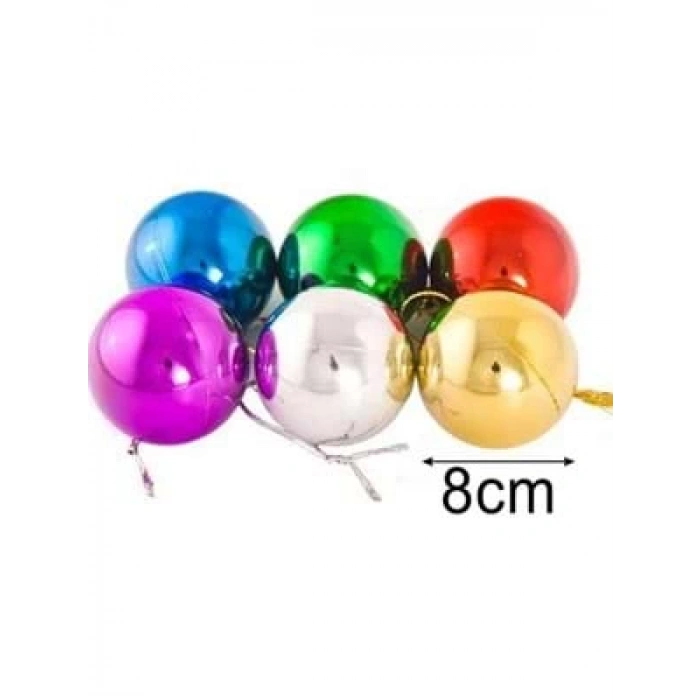 3E Grup - Nedi Yılbaşı Top Süs 8 Cm Metalik Karışık Renk 6lı 8006m