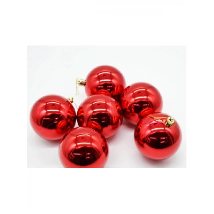 3E Grup - Nedi Yılbaşı Top Süs 8 Cm Metalik Kırmızı 6lı 8006r