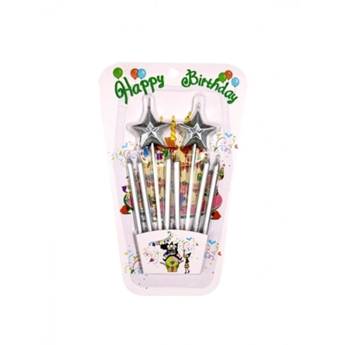 3E Grup - Nedi Yıldızlı Mum 8li Gümüş 5825s