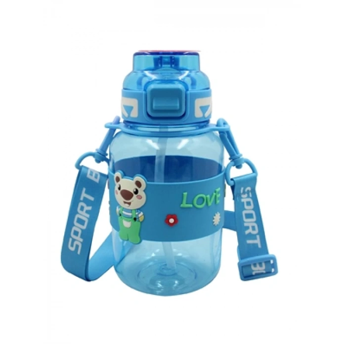 3E Grup - Noki 800 Ml Petg Pipetli Kapak Ayıcık Silikon Kemerli Askılı Matara Mor T-0118-100