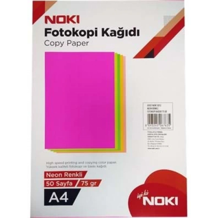 3E Grup - Noki A4 75 Gr Neon 5 Renk Kağıt 50 Li 89107