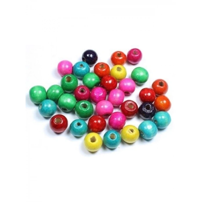 3E Grup - Odak Hobi 6 Mm Yuvarlak Renkli Ahşap Boncuk K0014