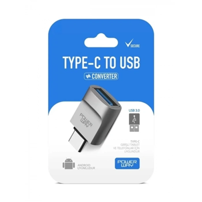 3E Grup - Powerway 25071 Usb-a To Usb-c Çevirici Type-c Adaptör