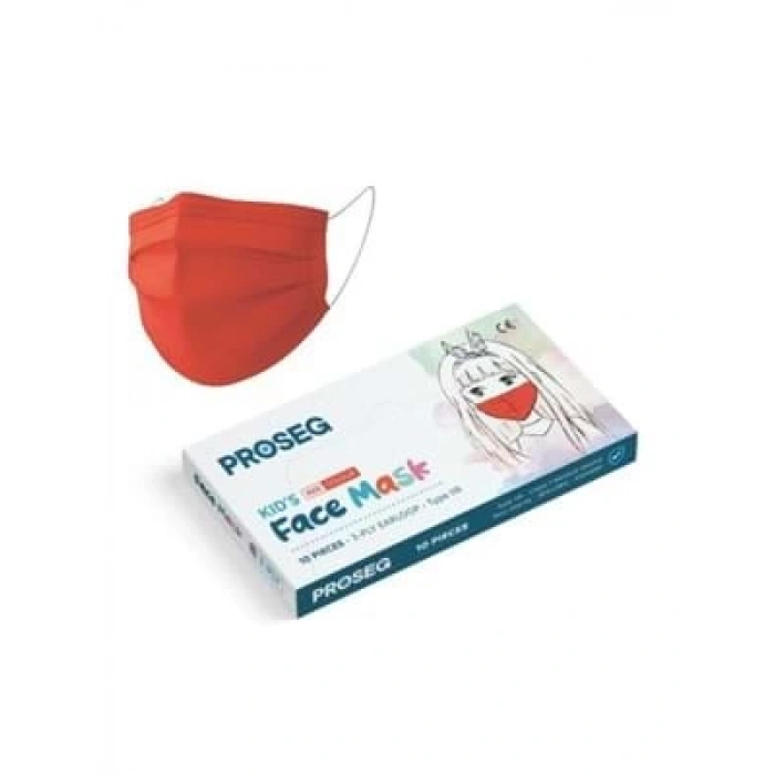 3E Grup - Proseg Kids 3 Katlı Telli Çocuk Maskesi 10lu Kırmızı