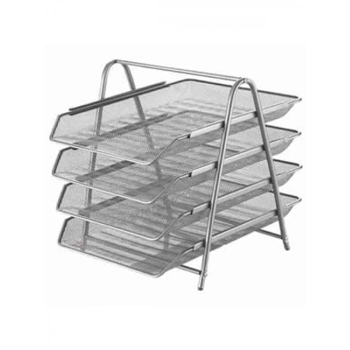 3E Grup - Rubenis Perforeli Hareketli Metal 4 Lü Evrak Rafı Gümüş 9184