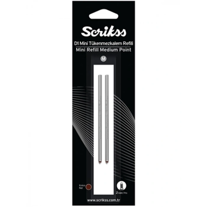 3E Grup - Scrikss D1 M (medıum) Kısa Tip Tükenmez Kalem Yedeği Mini (refil) 2li Kırmızı
