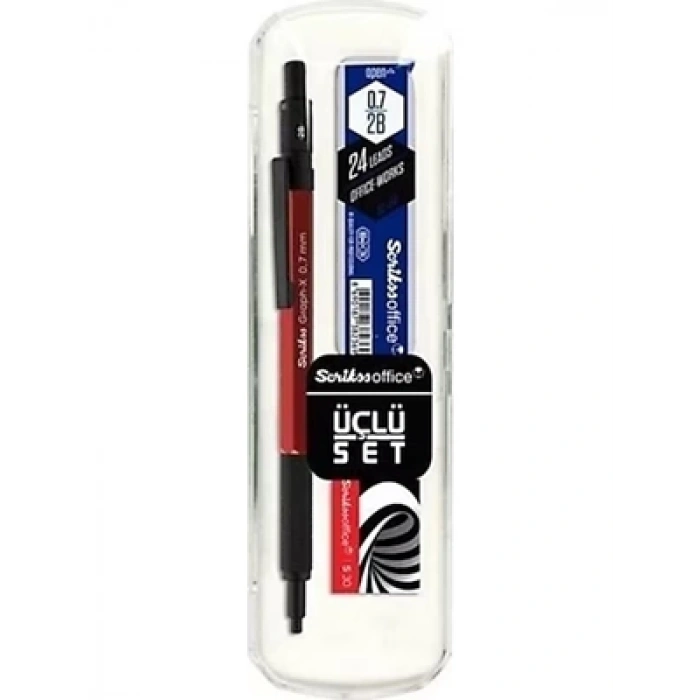 3E Grup - Scrikss Graph-x Metal Versatil Kalem+silgi+min 0.7 Kırmızı